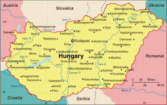 1. Mapa Maďarska 